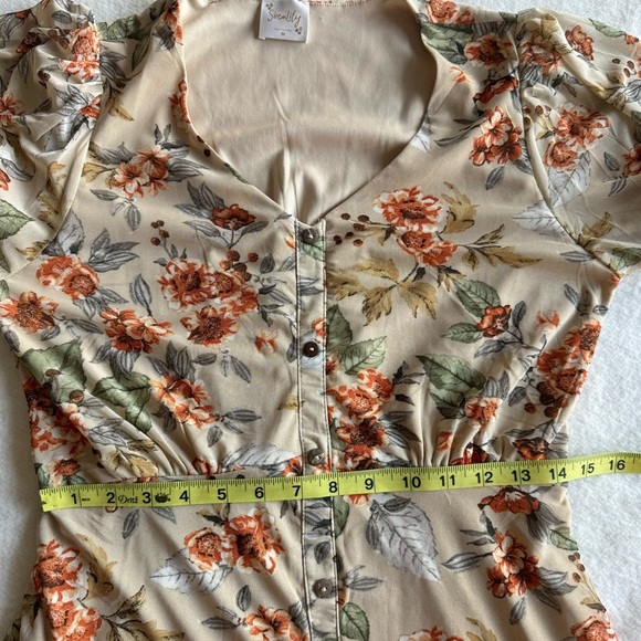 Sirenlily Mesh Fit and Flare Knee Lenght Dress Natural Floral Print Size M - Picture 8 of 11